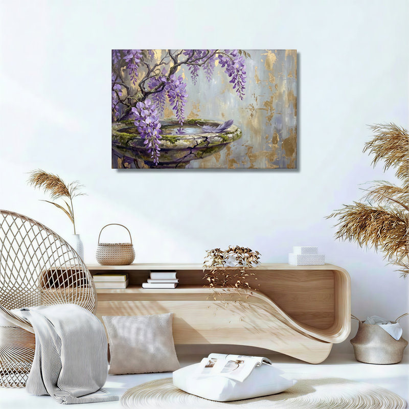Ensemble de 1 tableau sur toile représentant un oiseau à motif de glycine, 32"H x 48"W, Wrapped Canvas