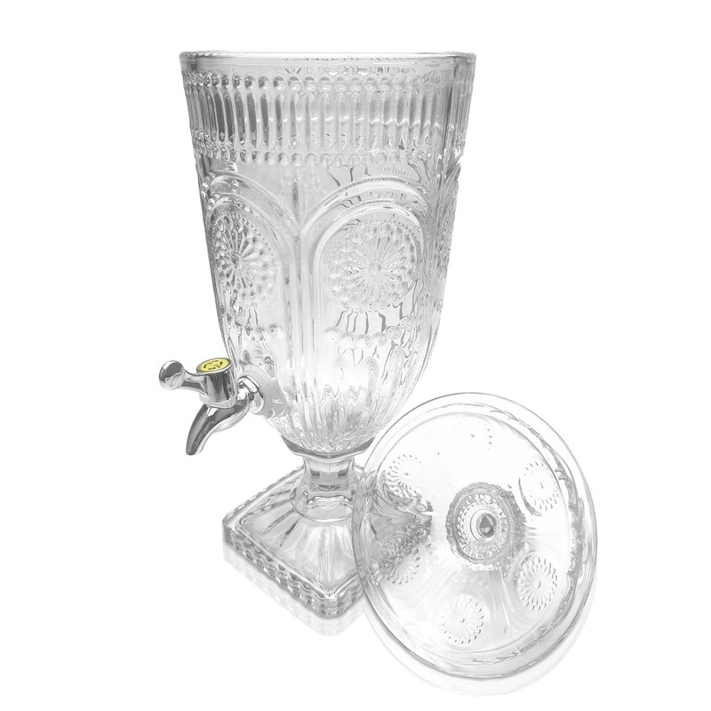 3L Beverage Dispenser with Stainless Tap, Glass Drink Dispenser for Parties, Glass Iced Drink Dispenser with Wide Mouth for Party Wedding Home Picnic Birthday