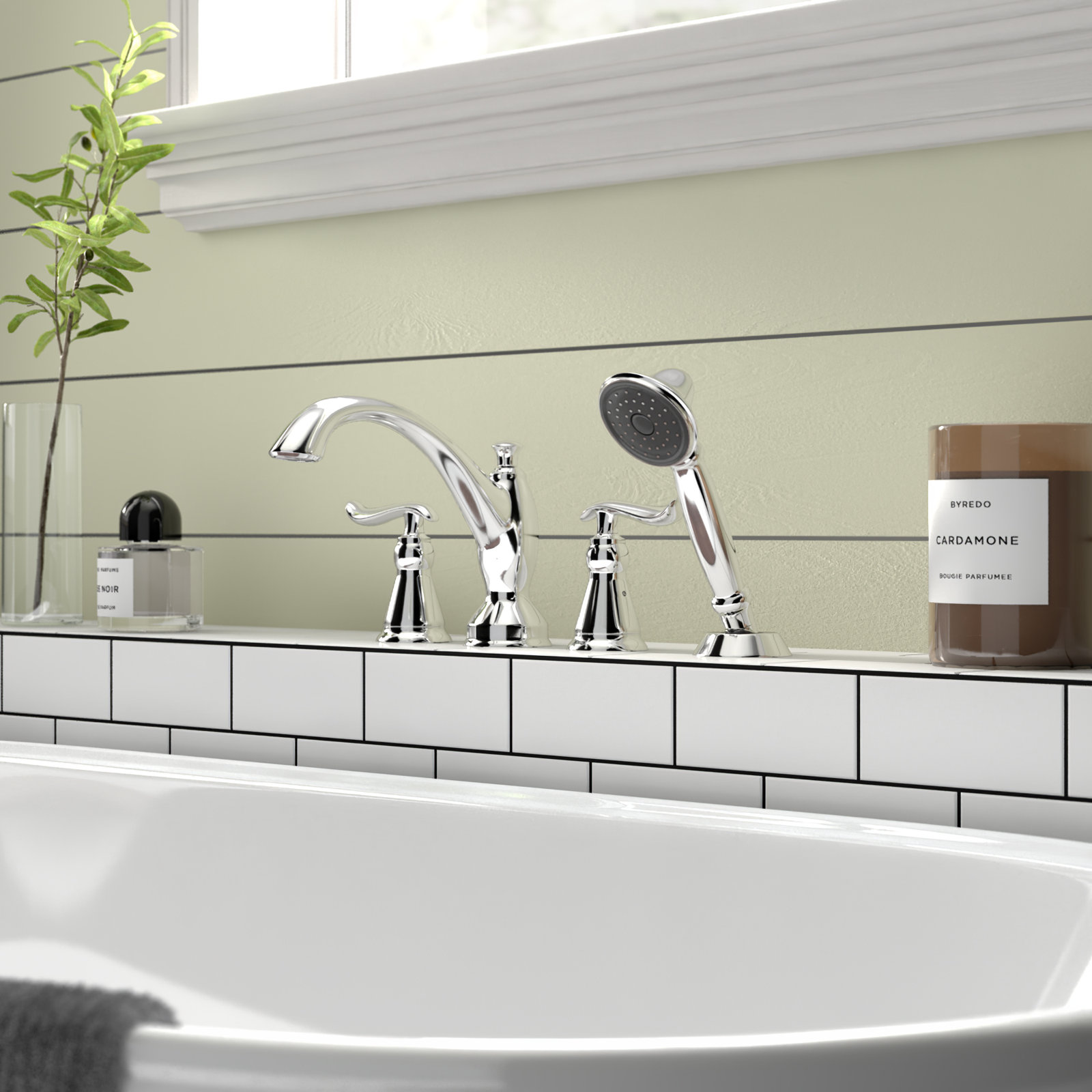Linden™ Deck Roman Tub Faucet with Handshower, Chrome