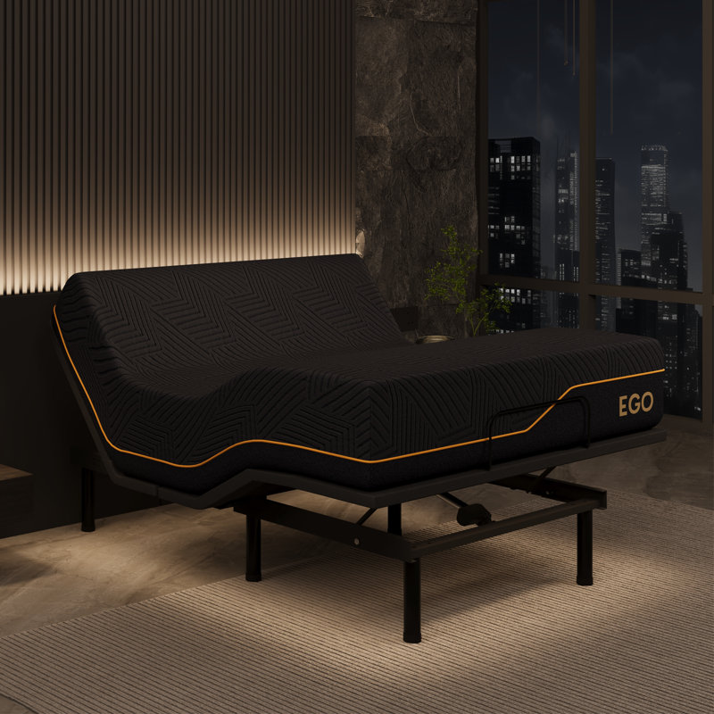 EGOHOME 12” Massaging Zero Gravity Adjustable Bed With 14” Gel Memory Foam Mattress, Underbed Light, Split King