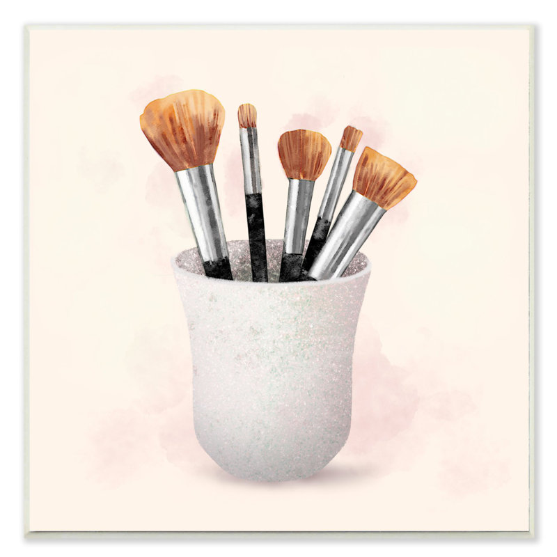 «Makeauté Brush Cup Neutral Pink Grey Fashion», impression, H 12 po x l 12 po, Plaque murale
