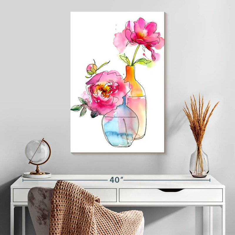 Pivoine dans des vases, H 30 po x l 20 po