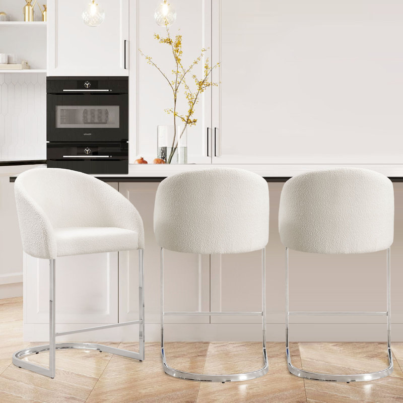 Chylee 26'' Boucle Upholstered Counter Stool, White