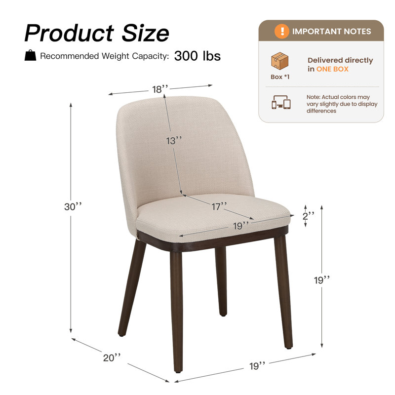 Modern Compact Fabric Upholstered Dining Chair ,with Solid Wood Legs, Ergonomic Curved Back, Easy Assembly, Beige