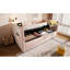 Lit de jour simple en velours rose, cadre de lit avec rangement hydraulique, et structure de matelas de type C à chargement, dossier et déplacement pour plus de stabilité
