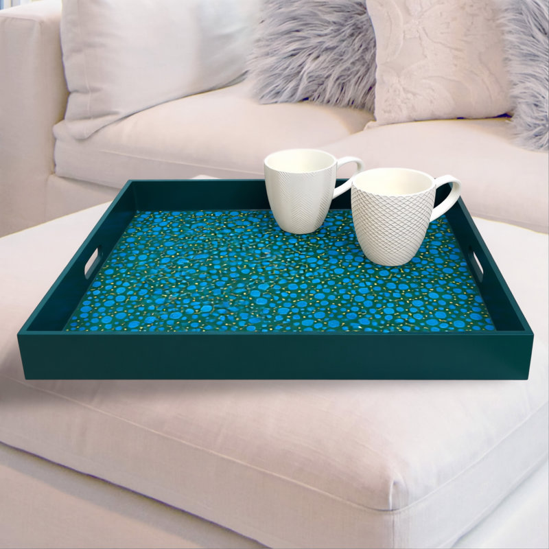 Reverse Painted Mirror Serving Tray, Large