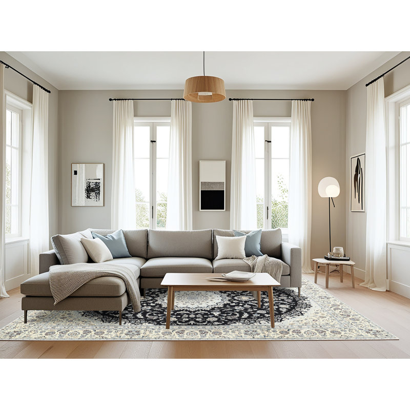 Tapis crème / noir en laine Brionna, Rectangle 8 pi x 10 pi