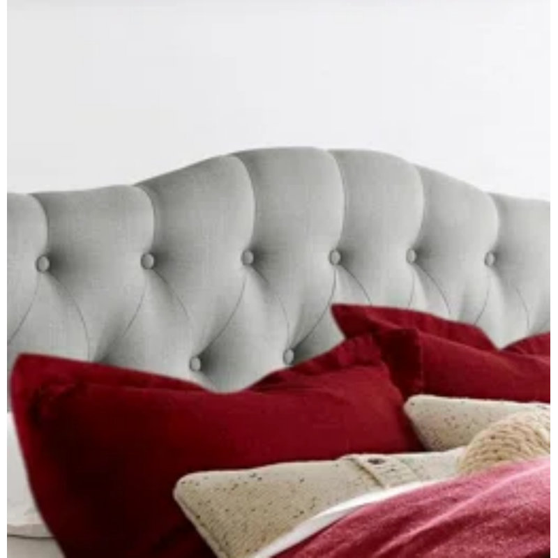 Linen Upholstered Headboard-Modern-Adjustable Height-Button Tufting, Gray, Queen