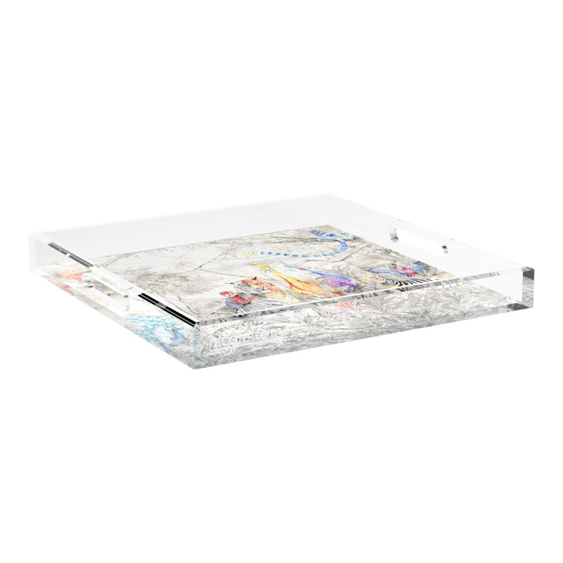 Arcadia Tiger And Zebra Scene Acrylic Square Decorative Tray, 2" H x 18" W x 18" W