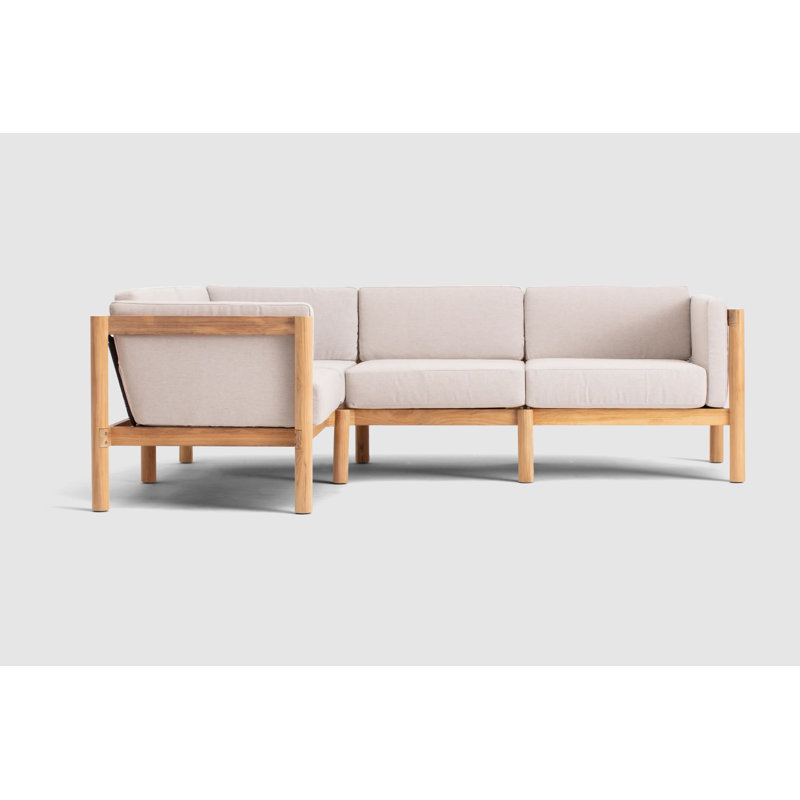 Canapé modulaire d'extérieur en teck Haven avec coussins Sunbrella en pierre grise, Sunbrella cendré, 4