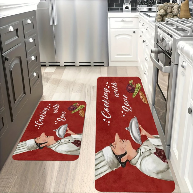 Ensemble de 2 tapis de cuisine Red Kitchen With Love
