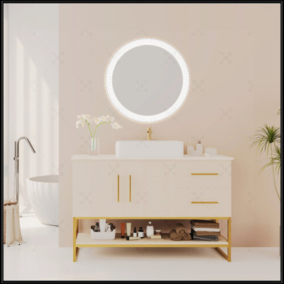 Meuble-lavabo moderne de 47,2 pouces avec lavabo vasque en céramique et accents dorés, armoire autoportante pour un rangement élégant