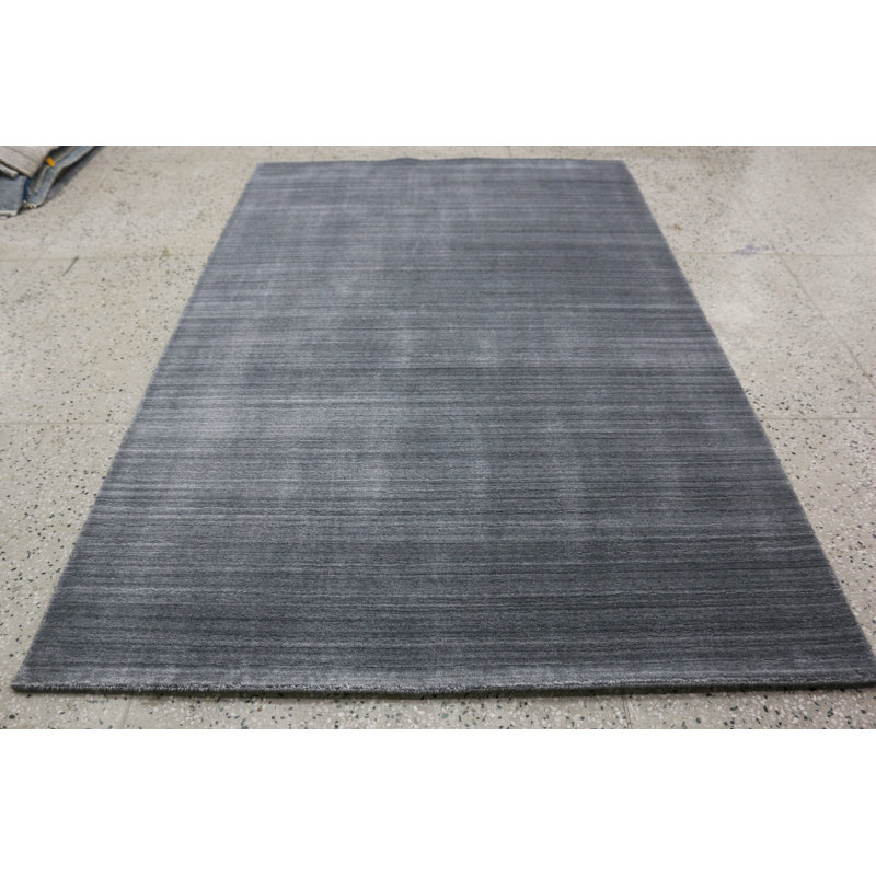 Tapis | Tapis gris anthracite tissé à la main en laine et bambou, Rectangle 9 pi x 12 pi