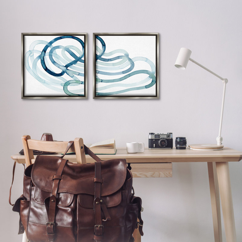 Ensemble de 2 toiles flottantes encadrées «Lives Organic Abstract Line» par Grace Popp, Cadre flottant gris lustré