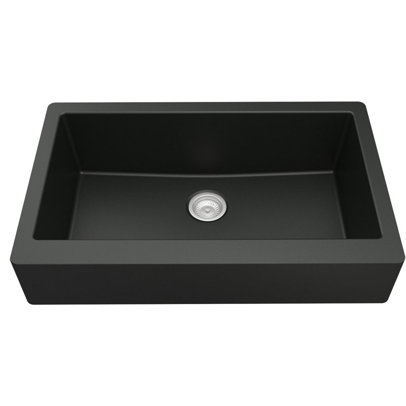 34'' L Single Bowl Quartz Kitchen Sink, Matte Black