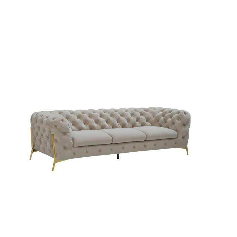 Canapé Chesterfield 97 po, Velours beige