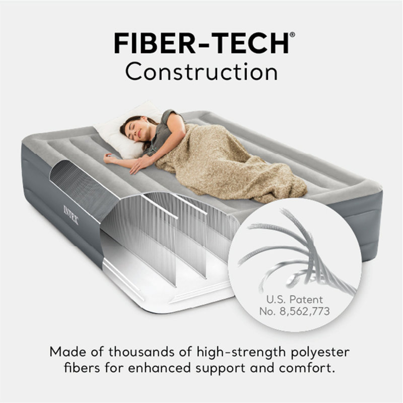 Queen Size Gray Raised Air Mattress with Built-in Pump