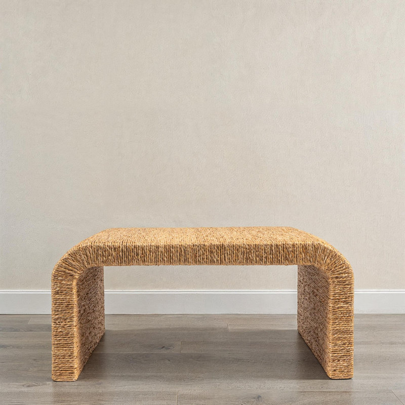 Miramar Woven Water Hyacinth & Acacia Wood Coffee Table with Waterfall Edge, Large, 39.37"L x 39.37"W x 15.75"H