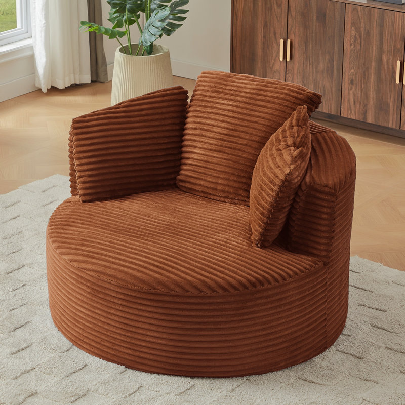 Chaise compressible ronde en velours côtelé avec dossier rembourré - sièges modernes et confortables pour le salon, le bureau, l’appartement (sans pivot)