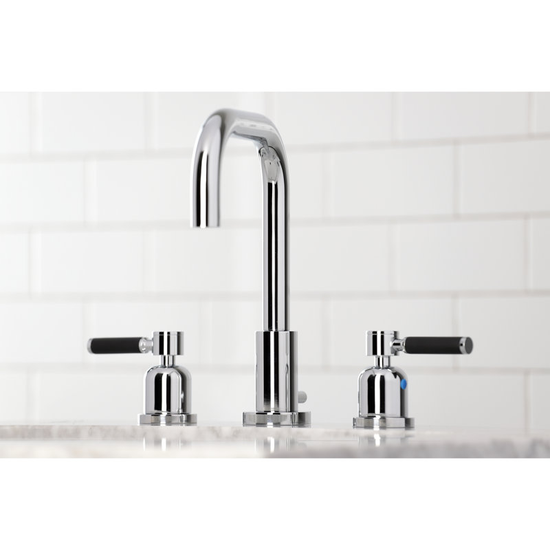 Kingston Brass Kaiser Two-Handle 3-Hole Deck Mount Widespread Bathroom Faucet with Brass Pop-Up Drain, Polished Chrome