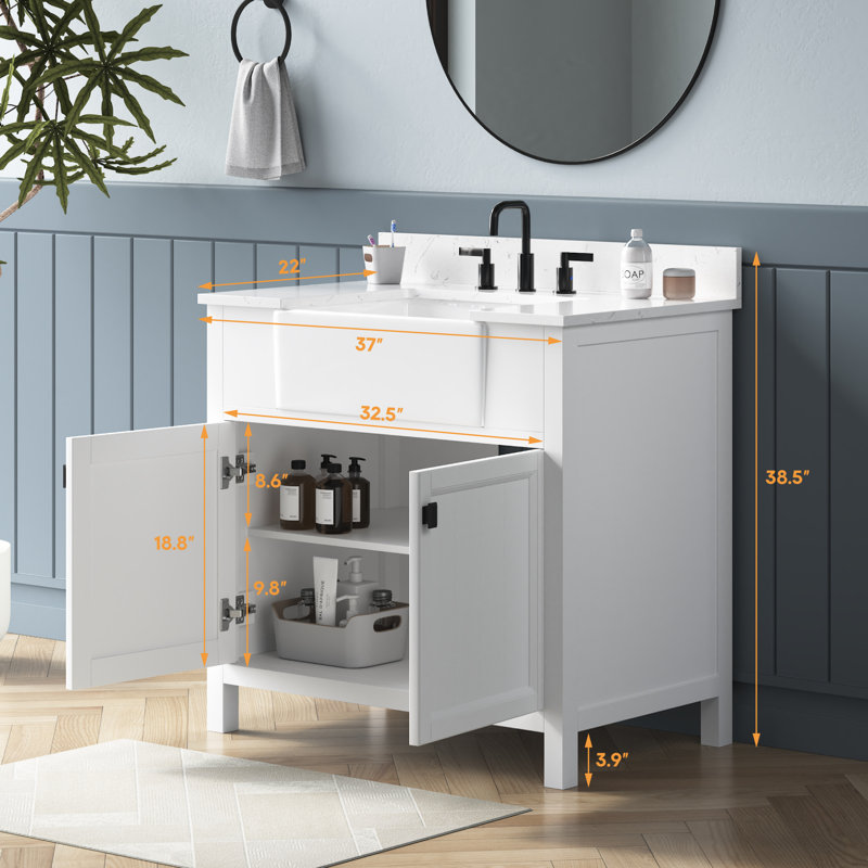 Ensemble de meuble-lavabo simple autoportant 36 po avec plateau en pierre reconstituée Adria