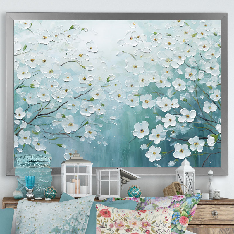 «Dogwood S Flowers Field Delight II», reproduction sur toile, Cadre simple argenté, H 16 po x l 32 po x P 0,5 po