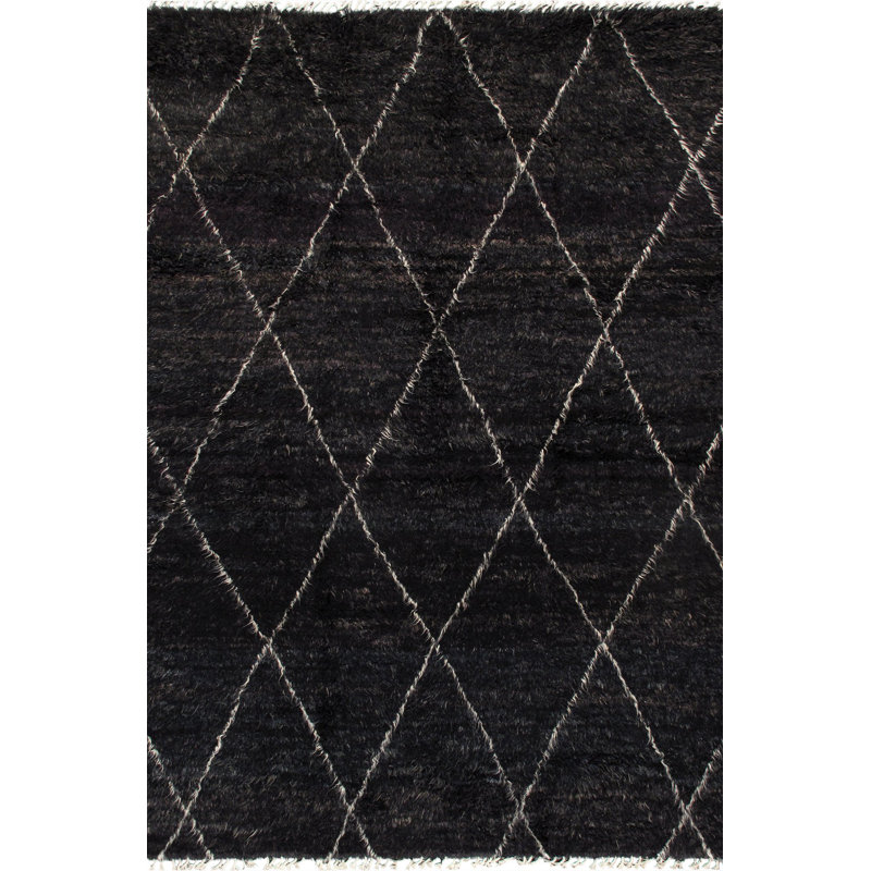 Casablanca Hand Knotted Wool Geometric Area Rug in Charcoal