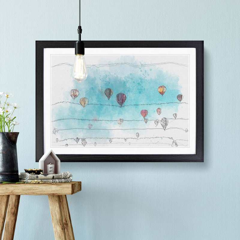 The Hot Air Balloons in Abstract - Picture Frame Graphic Art Print, 48cm H x 65cm W x 2cm D, Black Framed