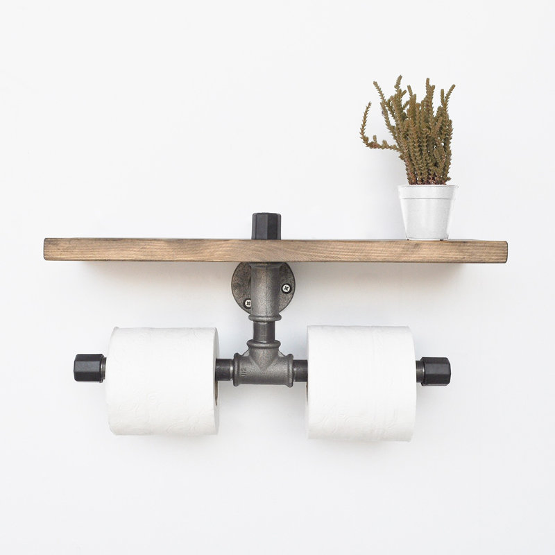 Industrial Pipe Shelf, Handmade, 15.7 x 4.7 x 4.7 Inches | 100% Spruce Wood with 100% Metal Frame | Black & Walnut | Wall-Mounted, Sturdy & Stylish Storage Solution for Home or Office Decor