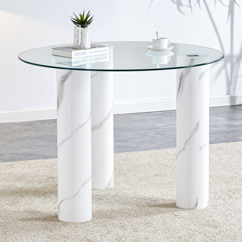 Table ronde de 40 po Agaran, table de salle à manger, table de salle à manger, Blanc