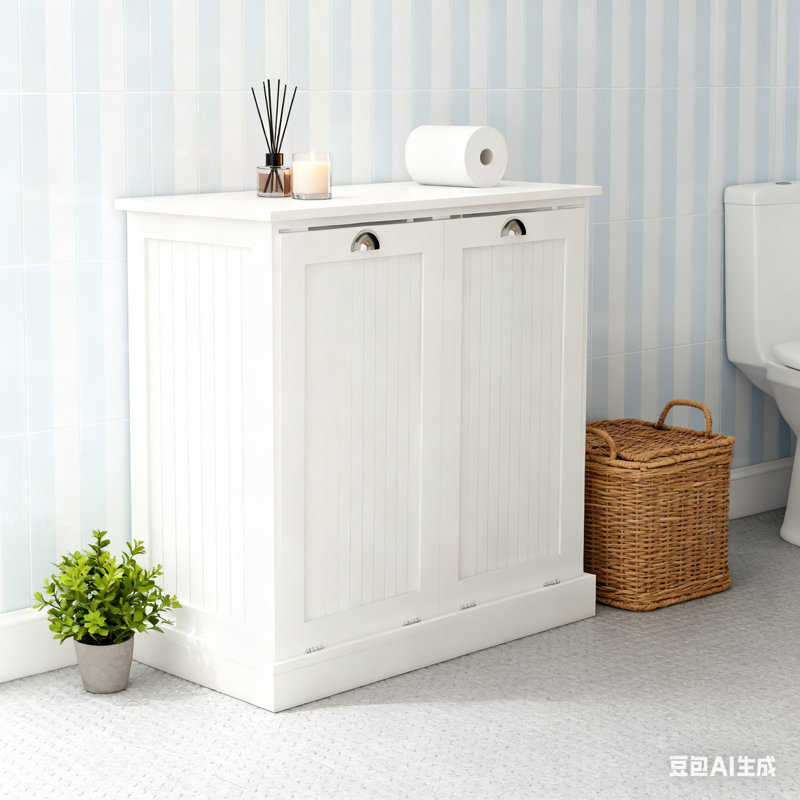 Two-Compartment Tilt-Out Laundry Sorter Cabinet-White
