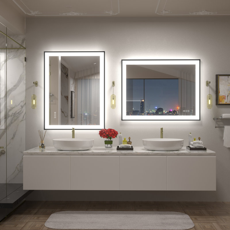 Aevar UL Certified Front & Back LED Anti-Fog Tempered Glass Framed Bathroom/Vanity Mirror with 3-Year Warranty, 36" x 28"