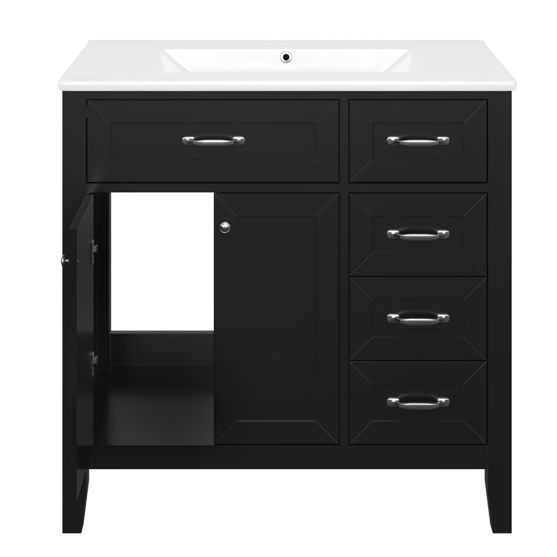Meuble-lavabo 36 po avec lavabo, armoire de salle de bain avec tiroirs, structure solide et panneau de fibres à densité moyenne
