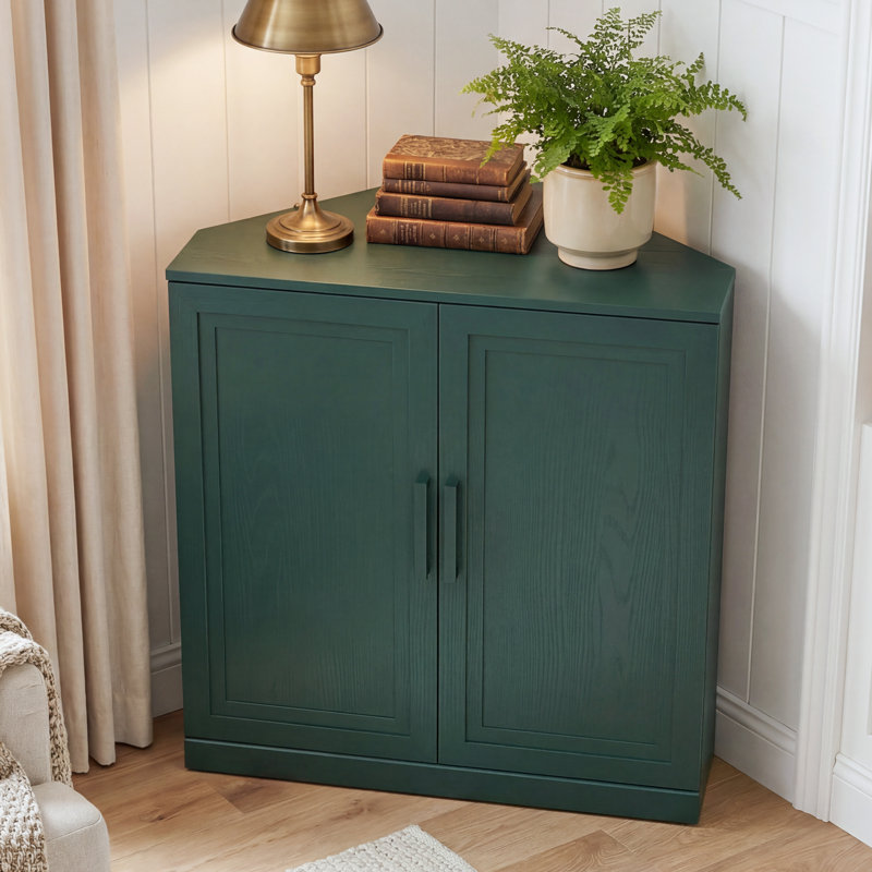 Buffet décoratif d'angle peu encombrant avec tablette réglable Lula, H 36 po x l 31 po x P 16 po, Vert foncé