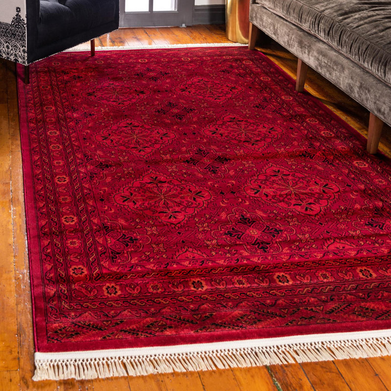 Amro Oriental Deep Red Area Rug, Rectangle 3'1" x 5'3"
