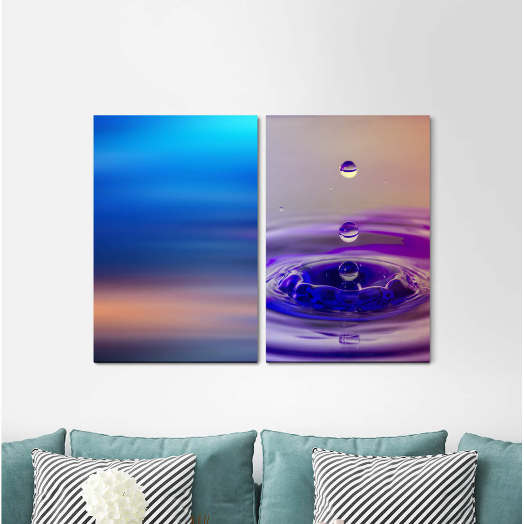 2-tlg. Leinwandbilder-Set - Grafikdruck „Blue Water Drops Slow Motion Silence Meditation”