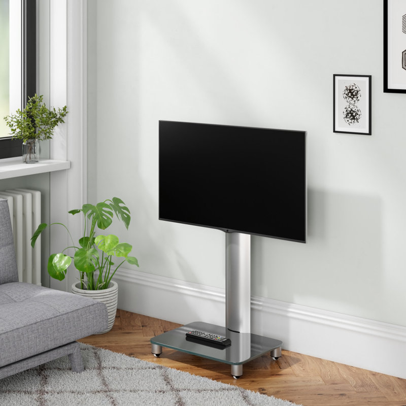 Remagne Unfinished TV Stand for TVs up to 24", Silver Brushed / Black