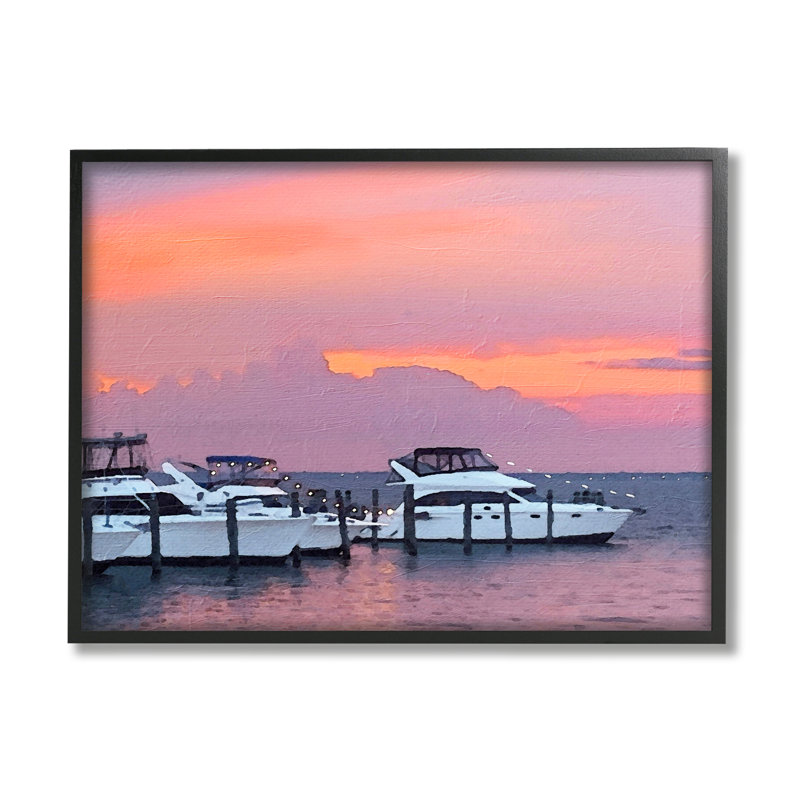 Au-421-Giclée, bateau, coucher de soleil rose, paysage par Jeff Pica, Giclée encadrée noir minuit