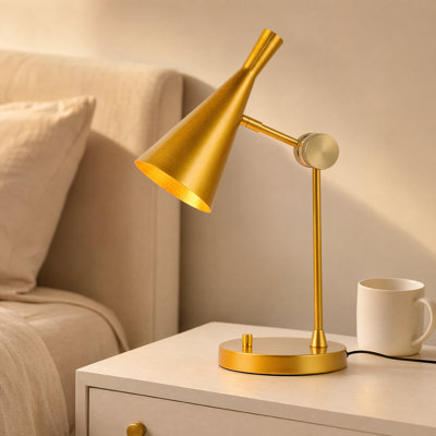 Lampe de table vintage réglable en métal doré avec abat-jour cage, petite lampe de chevet et de table de chevet industrielle, compatible E26