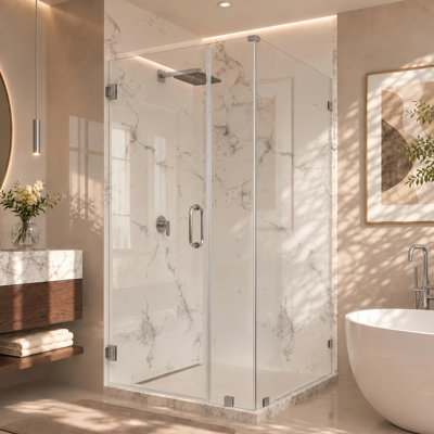 Nirvana 40"W x 44"D x 80"H Frameless Wall-Hinged 90-Degree Corner Shower Enclosure, 3/8"(10mm) Thick Clear Easy-Clean Glass in Brushed Nickel