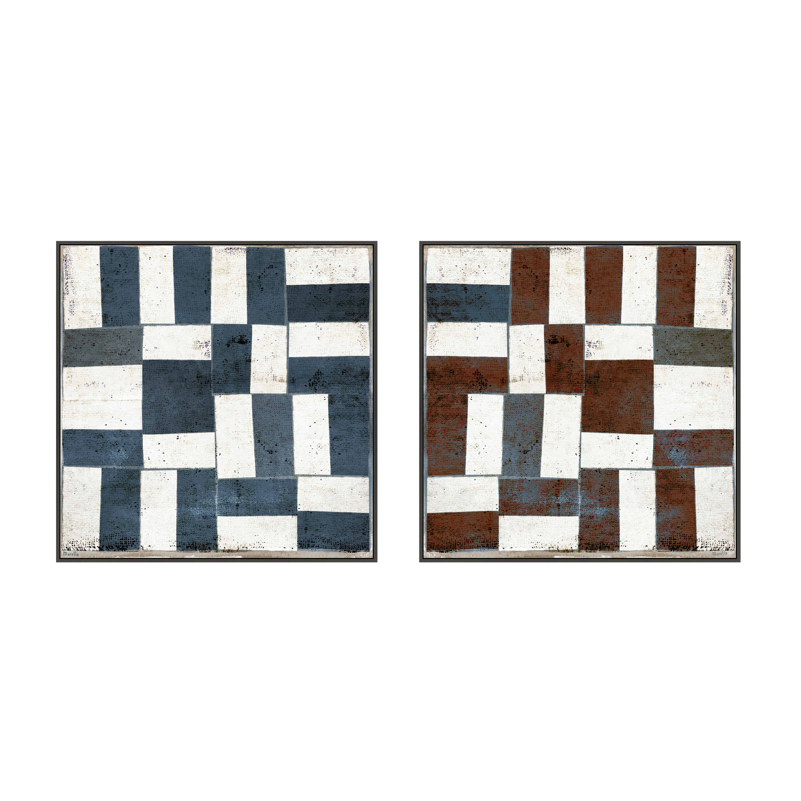 Patchwork 5 & 6, Set of 2 by Marco Marella for Studio M - Framed Wall Art, 30" H x 30" W, Paper, White