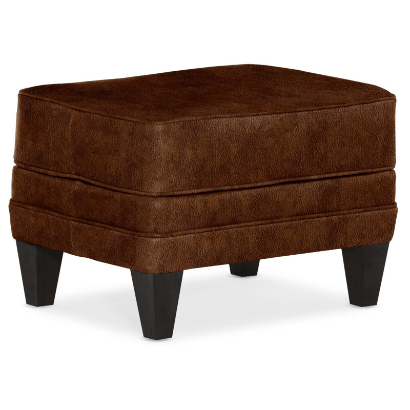 Willow Upholstered Ottoman, Plantation, Anilina Cacao Genuine Leather