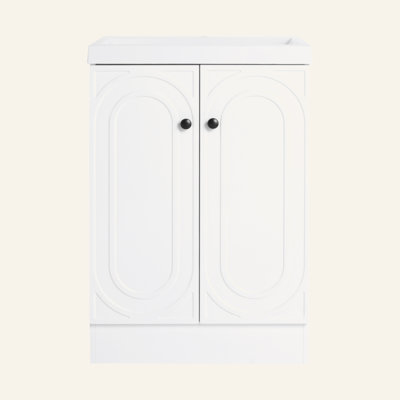 Meuble-lavabo autoportant 24 po avec lavabo en résine blanche et 2 portes d'armoire à fermeture en douceur (emballage KD)