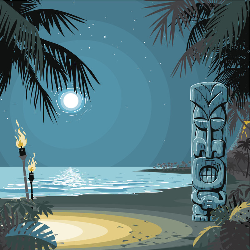 Tiki At The Beach by Soberve - Wrapped Canvas Print, 30cm H x 30cm W