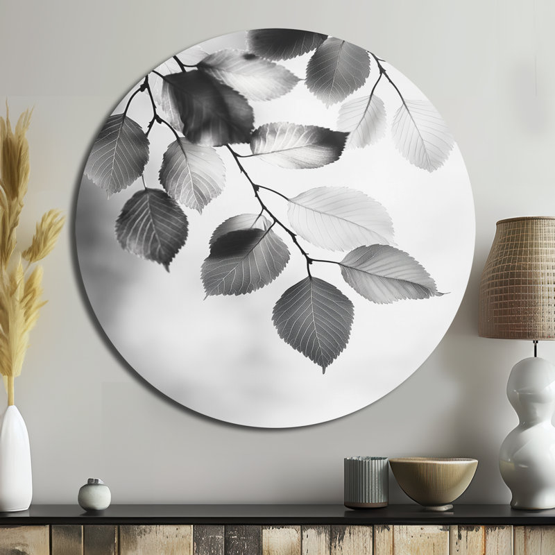 «Black Black Leaves Gentle Breeze II», reproduction d'art en métal noir traditionnel, H 36 po x l 36 po