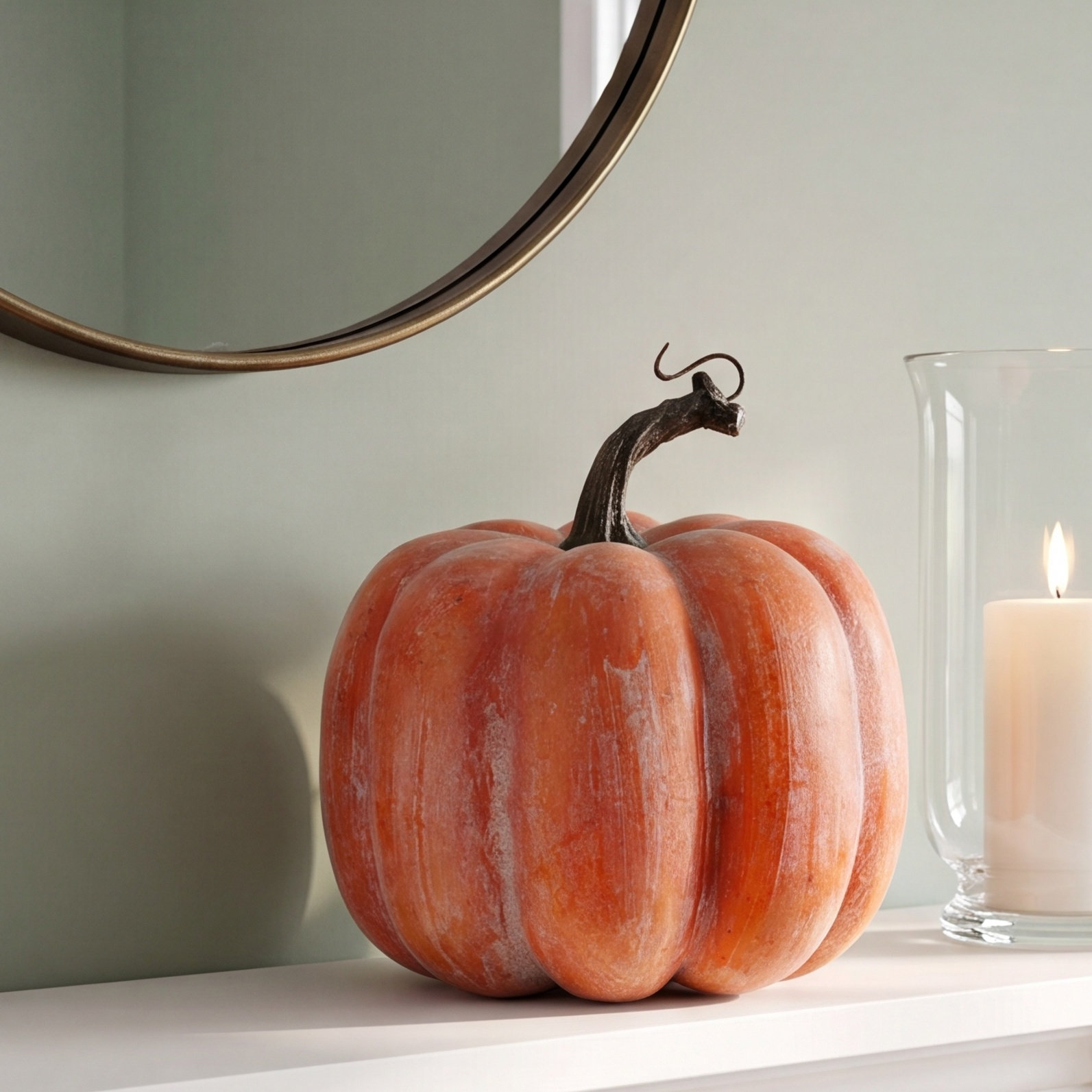 Weathered Pumpkin with Vine Holiday Accent