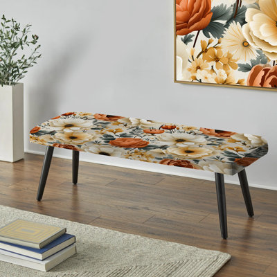 Truong - Floral Upholstered Black Bench