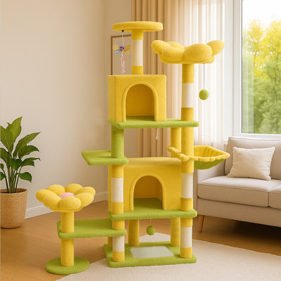 70.9" Flower-Themed Cat Tree Tower – Multi-Level Cat Condo With Removable Petal Cushions, Hammock, Scratching Posts & Perches