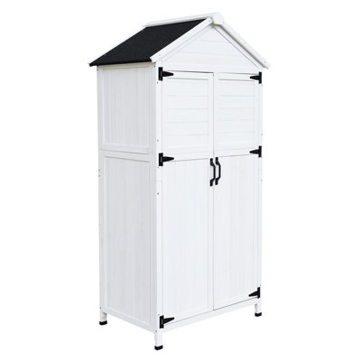 White Fir Wood Storage With Smart Roof And Dual - Door Access For Garden Tool Shed Double Doors Organization