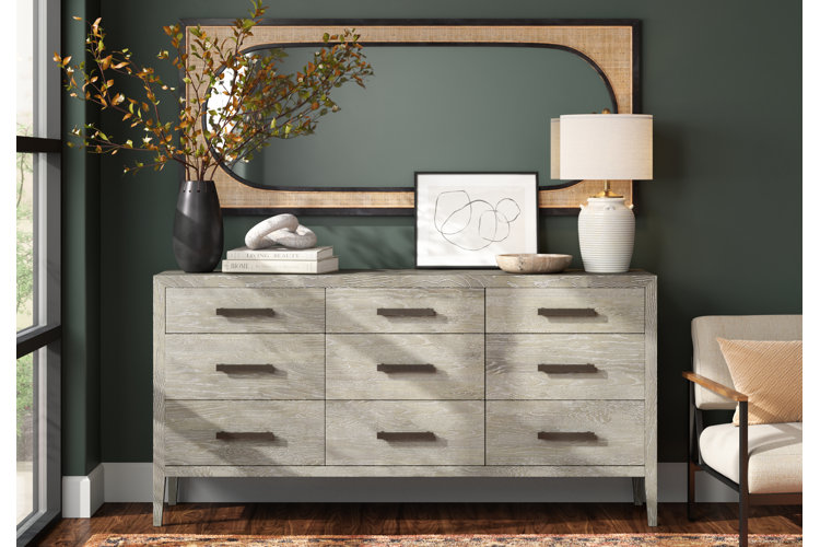 entryway console with ceramic interlocking sculpture on tablscape
